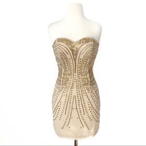 NWT gold sequin strapless dress